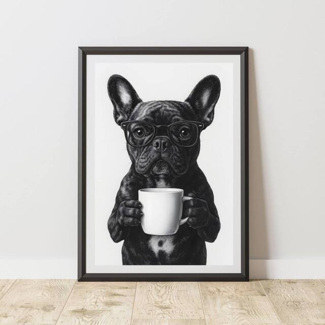 60 SECOND MAKEOVER Funny French Bulldog Drinking Coffee Print - Size: A4 - image 1
