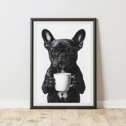 60 SECOND MAKEOVER Funny French Bulldog Drinking Coffee Print - Size: A4 - thumbnail 1