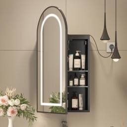 KEEPREAPER Arched Black LED Bathroom Mirror Cabinet 40x80 Shaver Socket 2 Shelves - thumbnail 8