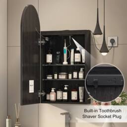 KEEPREAPER Arched Black LED Bathroom Mirror Cabinet 40x80 Shaver Socket 2 Shelves - thumbnail 4