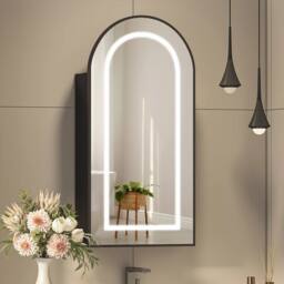 KEEPREAPER Arched Black LED Bathroom Mirror Cabinet 40x80 Shaver Socket 2 Shelves - thumbnail 7