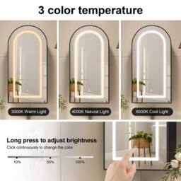 KEEPREAPER Arched Black LED Bathroom Mirror Cabinet 40x80 Shaver Socket 2 Shelves - thumbnail 5