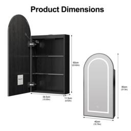 KEEPREAPER Arched Black LED Bathroom Mirror Cabinet 40x80 Shaver Socket 2 Shelves - thumbnail 3