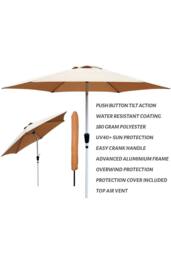 Glamhaus Khaki Garden Table Tilting Parasol Crank Waterproof Umbrella 2.7M - thumbnail 2