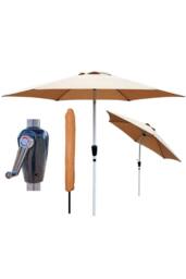 Glamhaus Khaki Garden Table Tilting Parasol Crank Waterproof Umbrella 2.7M - thumbnail 1
