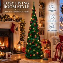 Shatchi 5Ft Prelit Pop up Christmas Tree with Red Baubles & Battery Operated LED Warm White Lights - thumbnail 6