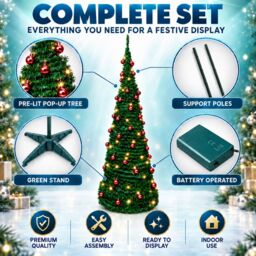 Shatchi 5Ft Prelit Pop up Christmas Tree with Red Baubles & Battery Operated LED Warm White Lights - thumbnail 4