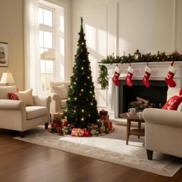 Shatchi 5Ft Prelit Pop up Christmas Tree with Red Baubles & Battery Operated LED Warm White Lights in Green - thumbnail 2
