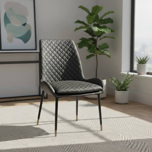 IH Design Leather Steel Legs Dining Chairs Grey (Set of 2) in Dark Grey - image 1