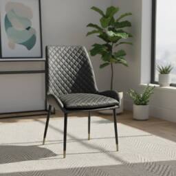 IH Design Leather Steel Legs Dining Chairs Grey (Set of 2) in Dark Grey - thumbnail 1