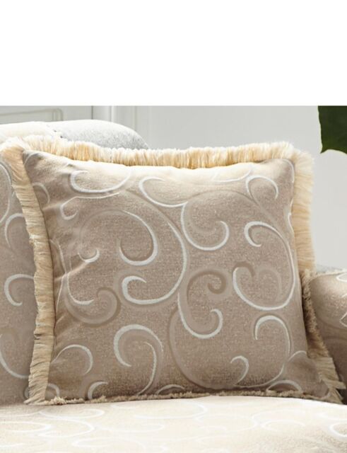 Chums Scroll Cushion Cover Pair in Beige