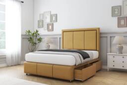 "Comfort Beds Savoy Plush Divan Set 2 Drawers-54"" Headboard-Footboard in Mustard - Size: King" - thumbnail 2