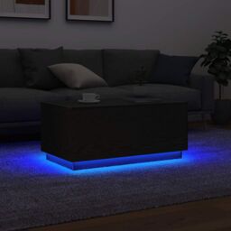 Berkfield Home Coffee Table with LED Lights Black Oak 90x50x40 cm - Size: 90 x 50 x 40 cm
