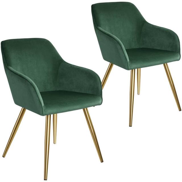 tectake Accent Chair Marilyn Set Of 2 - Dark Green/Gold in Dark Green - Size: 2 Pack - image 1