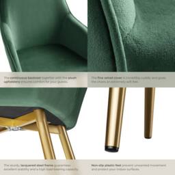 tectake Accent Chair Marilyn Set Of 2 - Dark Green/Gold in Dark Green - Size: 2 Pack - thumbnail 5