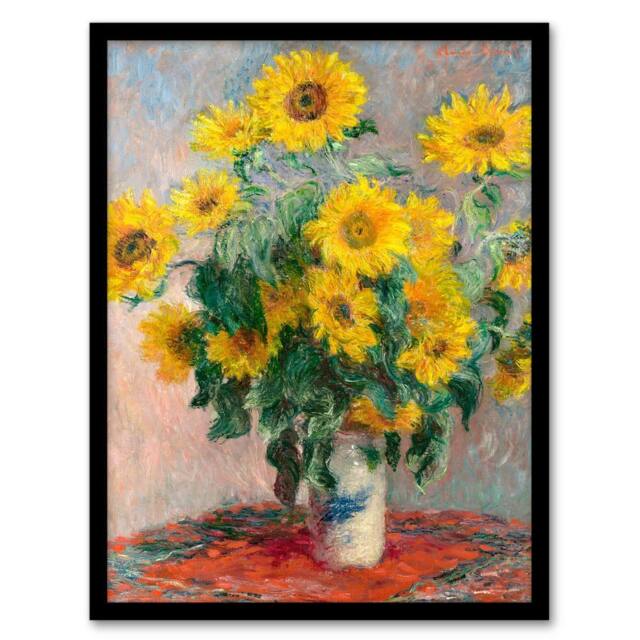 Artery8 Claude Monet Framed Wall Art Print Bouquet of Sunflowers Painting - Size: A4 - image 1