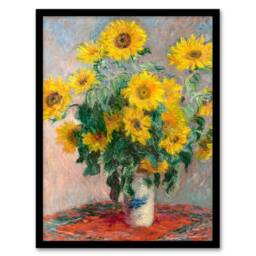 Artery8 Claude Monet Framed Wall Art Print Bouquet of Sunflowers Painting - Size: A4 - thumbnail 1