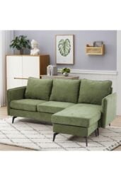 Living and Home 3-Seater Green Upholstered Corner Sectional Sofa - thumbnail 1