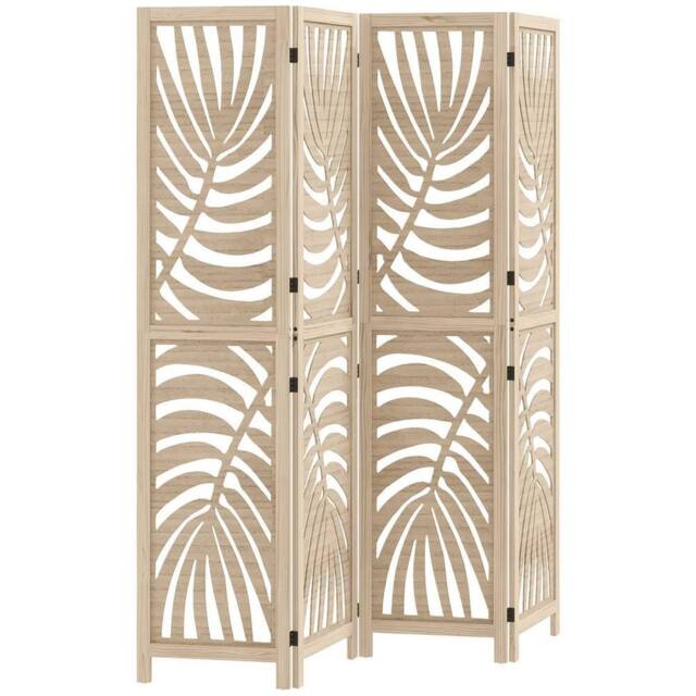NESTLUNE 4 Panel Privacy Screens with Palm Leaf Design in Beige - image 1