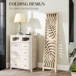 NESTLUNE 4 Panel Privacy Screens with Palm Leaf Design in Beige - thumbnail 5