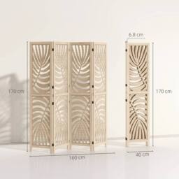 NESTLUNE 4 Panel Privacy Screens with Palm Leaf Design in Beige - thumbnail 2