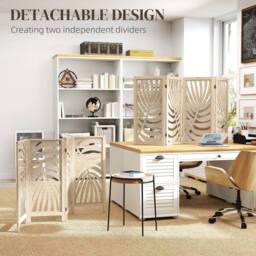 NESTLUNE 4 Panel Privacy Screens with Palm Leaf Design in Beige - thumbnail 4