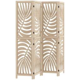 NESTLUNE 4 Panel Privacy Screens with Palm Leaf Design in Beige