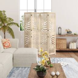 NESTLUNE 4 Panel Privacy Screens with Palm Leaf Design in Beige - thumbnail 6