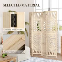 NESTLUNE 4 Panel Privacy Screens with Palm Leaf Design in Beige - thumbnail 3