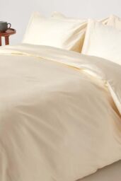 Homescapes Sateen Cotton Duvet Cover Set 400 TC in Cream - Size: Single - thumbnail 2