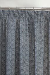 Sundour Aztec Pencil Pleat Fully Lined Ready Made Taped Top Curtain Pair in Navy - Size: 168 cm width x 183 cm drop - thumbnail 2