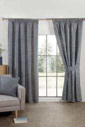 Sundour Aztec Pencil Pleat Fully Lined Ready Made Taped Top Curtain Pair in Navy - Size: 168 cm width x 183 cm drop - thumbnail 1