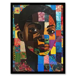 Artery8 Colourful Patchwork Black Woman Portrait Beauty Framed Art Print - Size: A4 - thumbnail 1