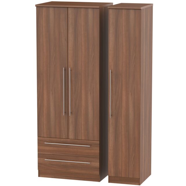 Ready Assembled 2 U Carlton Triple Wardrobe with 2 Drawers (Ready Assembled) in Walnut