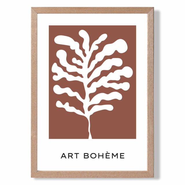 ARTZE Red & White Matisse Style Floral Cutout Framed Print SIZE: A4 with Oak Frame - image 1