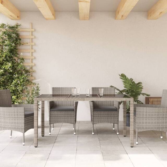 Berkfield Home Garden Table with Glass Top Grey 150x90x75 cm Poly Rattan - Size: 150 x 90 x 75 cm - image 1