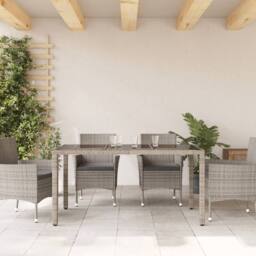 Berkfield Home Garden Table with Glass Top Grey 150x90x75 cm Poly Rattan - Size: 150 x 90 x 75 cm - thumbnail 1