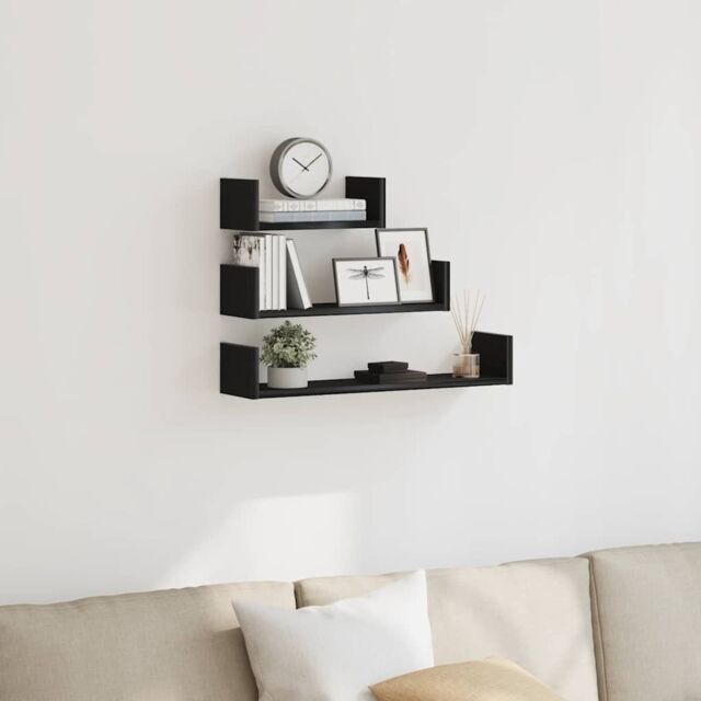 Berkfield Home Wall Shelves 3 pcs Black Oak Engineered Wood - image 1