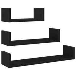 Berkfield Home Wall Shelves 3 pcs Black Oak Engineered Wood - thumbnail 2