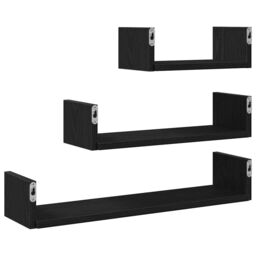 Berkfield Home Wall Shelves 3 pcs Black Oak Engineered Wood - thumbnail 7