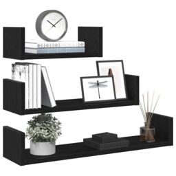 Berkfield Home Wall Shelves 3 pcs Black Oak Engineered Wood - thumbnail 4