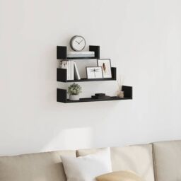 Berkfield Home Wall Shelves 3 pcs Black Oak Engineered Wood