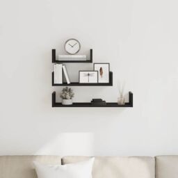 Berkfield Home Wall Shelves 3 pcs Black Oak Engineered Wood - thumbnail 3