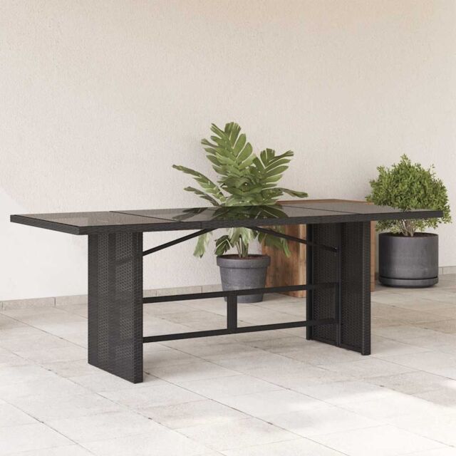 Berkfield Home Garden Table with Glass Top Black 190x80x74 cm Poly Rattan - Size: 190 x 80 x 74 cm - image 1