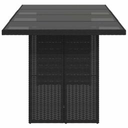 Berkfield Home Garden Table with Glass Top Black 190x80x74 cm Poly Rattan - Size: 190 x 80 x 74 cm - thumbnail 5