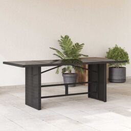 Berkfield Home Garden Table with Glass Top Black 190x80x74 cm Poly Rattan - Size: 190 x 80 x 74 cm - thumbnail 1
