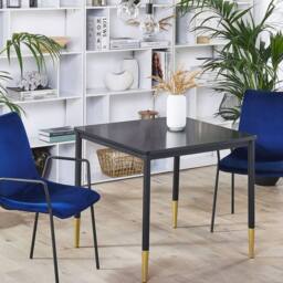 Wyld and Coco Glamour Square Dining Table 80x80 cm Black MDF with Gold Metal Legs