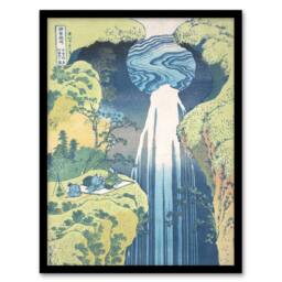 Artery8 Amida Waterfall Kisokaido Vintage Japan Framed Wall Art Print Hokusai in Blue - Size: A4 - thumbnail 1