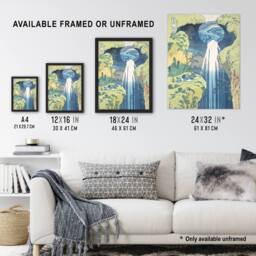 Artery8 Amida Waterfall Kisokaido Vintage Japan Framed Wall Art Print Hokusai in Blue - Size: A4 - thumbnail 3