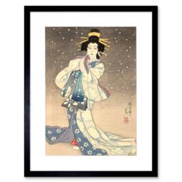"Artery8 Natori Shunsen Japanese Kabuki Theatre Geisha Framed Art Print in Beige - Size: W12"" x H16""" - thumbnail 1